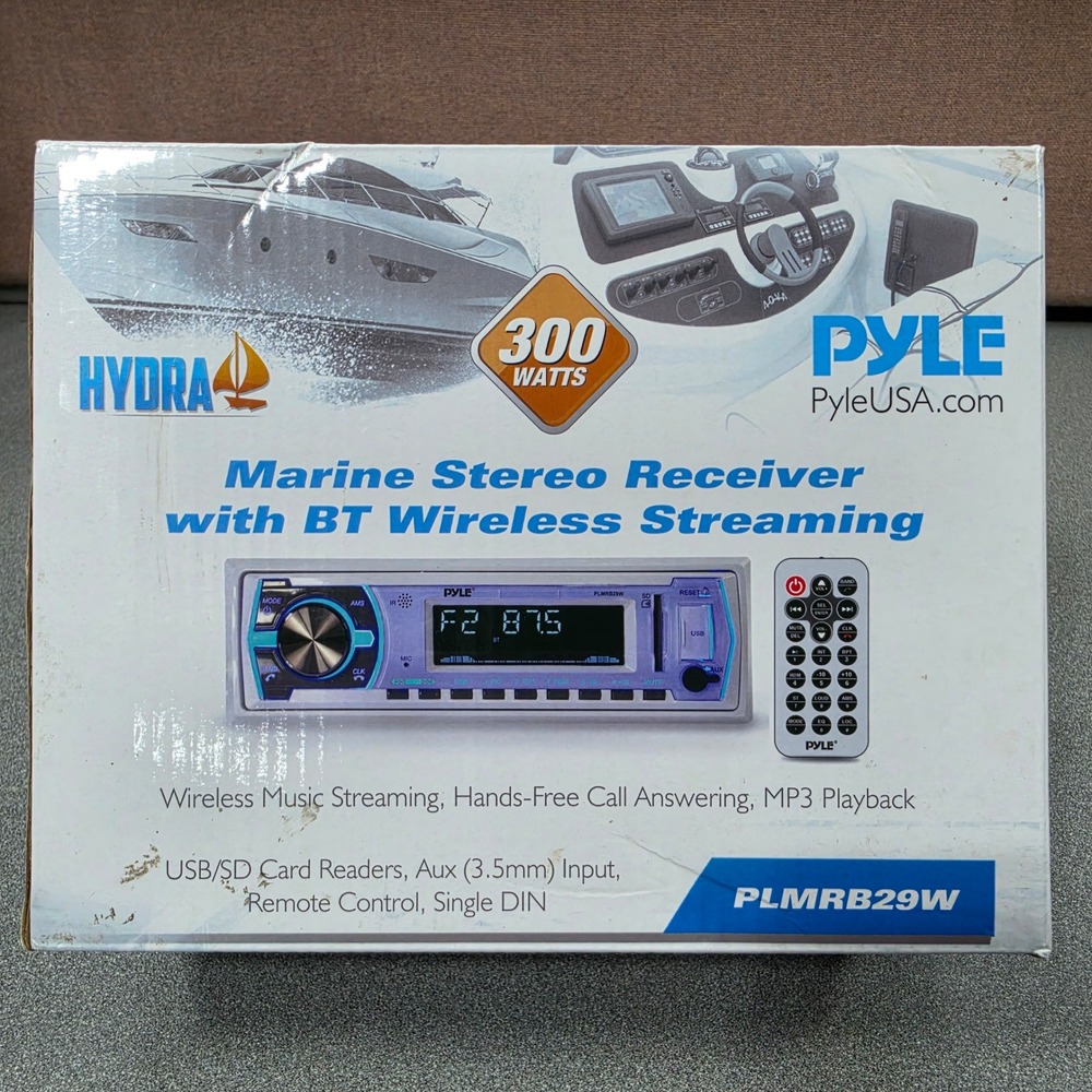 Pyle Marine Stereo Receiver Hydra Single DIN White NEW PLMRB29W Bluetooth 300W